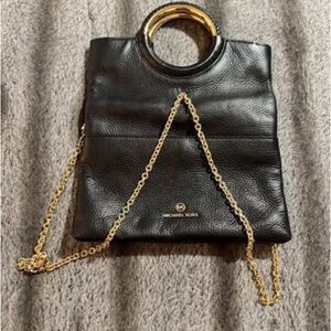 Michael Kors Black Leather Shoulder Bag with Gold Chain